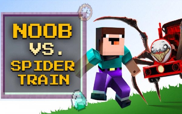 Noob VS. Spider Train: Endless Runner Game